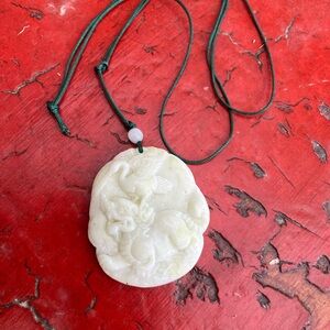 Carved Stone Necklace Dragon Crane